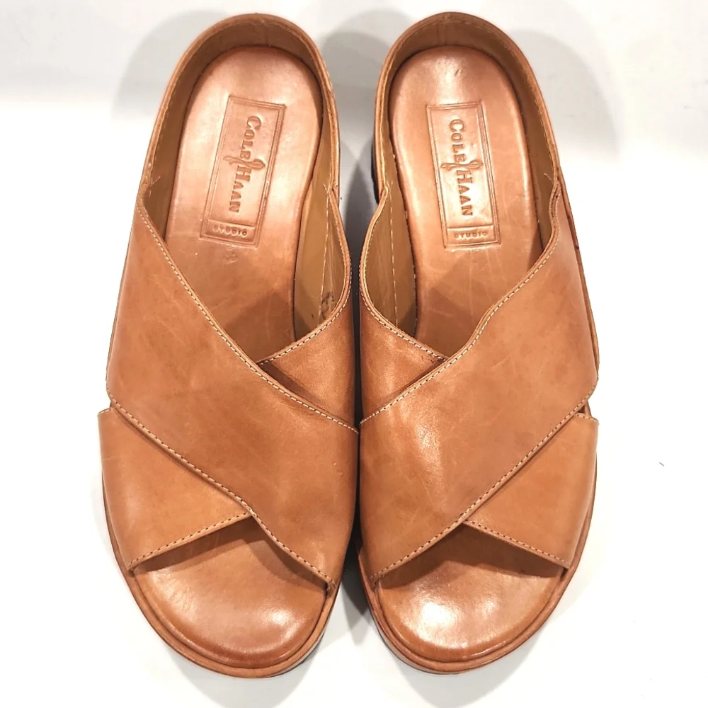 Cole Haan Genuine Leather Criss Cross Slides Women's Size 6 B Like New!!